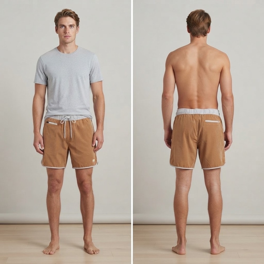Vuori Cruise Boardshorts Mens Medium Brown Scalloped Hybrid Athletic Shorts V330